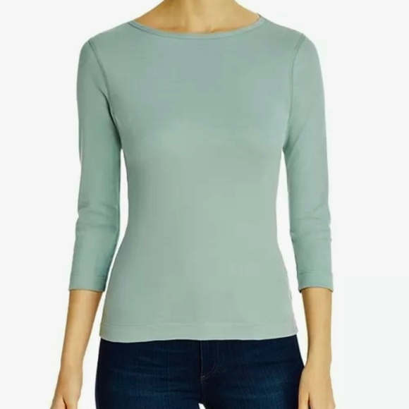 THREE DOTS Three-Quarter-Sleeve Cotton Tee Sage Green Women's Size Large NEW - Picture 1 of 10